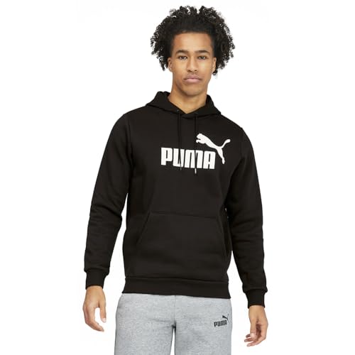PUMA mens Essentials Big Logo Fleece Hoodie Hooded Sweatshirt, Cotton Black, Large US