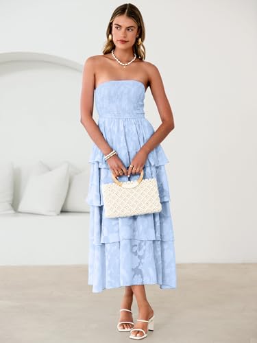 Image of Simplee Womens Summer Strapless Maxi Dress 2026 Boho Floral Off Shoulder Wedding Guest Dresses Tiered Beach Long Sundress