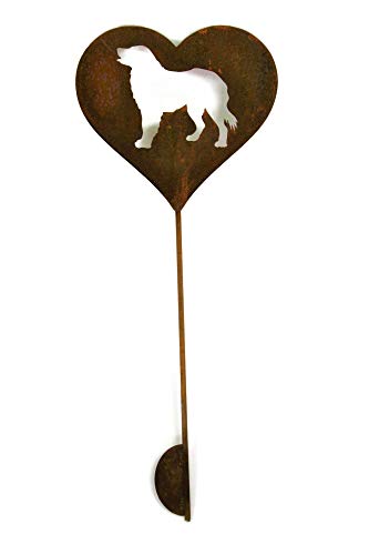 Pet Dog, Cat, Rabbit Or Bird Keepsake Memorial Heart Garden Stake 20 To 28 Inches Tall (Small Heart, 21" Tall, Longhaired Dog, Naturally Rusted) #TOP1
