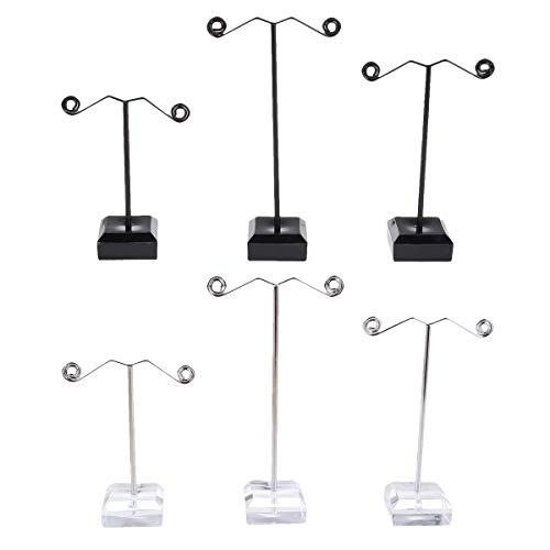 Cabilock Práctico 6 Unids 3 Tamaños Mini T Forma Pendientes Almacenamiento Rack Metal Acrílico Estufa Barniz Pendientes Soporte de exhibición sin joyería para la Tienda (Negro y Transparente)