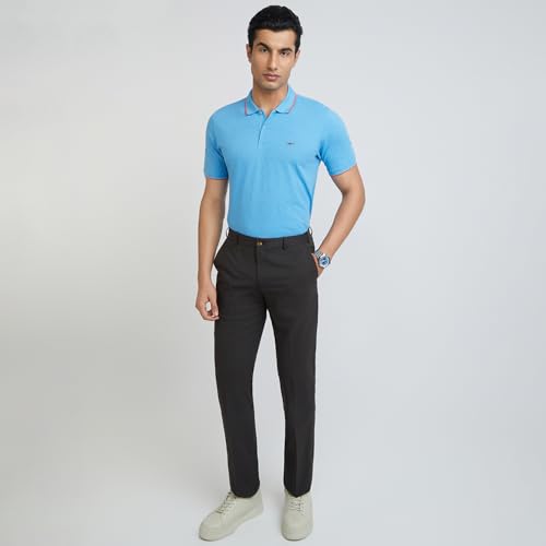 Image of Park Avenue Men's Cotton Polyester Blend Solid Pattern Slim Fit Rib Collar Polo Neck Half Sleeve Casual T-Shirt