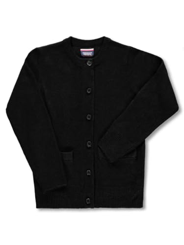 French Toast Girls' Crewneck & Welt Pocket Cardigan (Sizes 4-20) - Black, 6