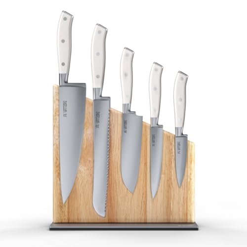 Image of Yatoshi Knives Yatoshi Magnetic Kitchen Knife Block Set 6 Pcs White - Pro Kitchen Knife Set Ultra Sharp High Carbon Steel