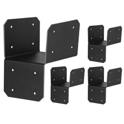 Wood Post Brackets - 4 Piece Beam Connector, Roof Tie Header, High Load Sleeve | Premium Reliable Brace Accessory for pergola Fence pavilions Log Cabin Backyard Deck Woodworking Structural
