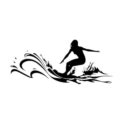 Autocollants muraux de surf pour fille surfeuse Surfer Female Surfing Sports Girl Sticker mural Autocollants de planche de surf Vinyle Amovible Décor de chambre-XL-75x171cm-Black