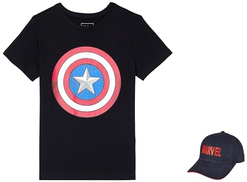 Image of Amazon Brand - Symbol Boy's Original Marvel /Captain America /Avengers 100% Soft & Pure Cotton Short Sleeve T-Shirts & Cap Combo Packs