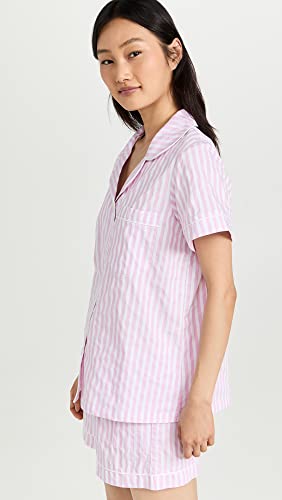 Image of Bed Head PJs Women's Short Sleeve Woven Cotton Sateen Shorty Pajama Set - Organic, Soft, Lightweight, Classic Fit Sleepwear