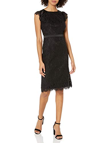 kensie Women's Lace Midi Length Party Sheath Dress with Tie Back, Black, Large kensie Women's Lace Midi Length Party Sheath Dress with Tie Back, Black, Large