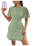 MakeMeChic Women's Chiffon Ruffle Sleeve Dress Swiss Dots Summer Short Dresses Mint Green Small