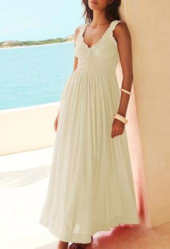 Duigluw Women 2025 Summer Sleeveless Smocked Empire Waist Tank Dress Summer Beach Tiered Long Dresses Sundress3