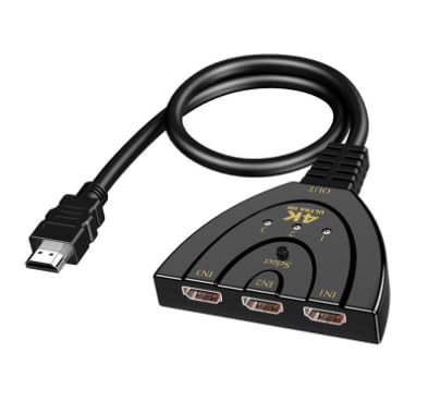HDMI Switch 3 en 1 Sortie, Commutateur HDMI 3 Ports Hub Prend en Charge Full HD 4K 1080P avec Câble Haute Vitesse Transmission Stable Plug Play Compatible...
