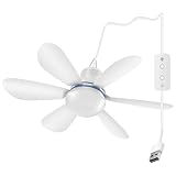 Mengnessly USB Socket Ceiling Fan With Lights,16.5',Mini Small DC 5V,Quiet,Silent,Camping Emergency Portable Outdoor Hanging Gazebo Canopy Dorm Fans,For Plant planting,Tent,RV,Room,Garage