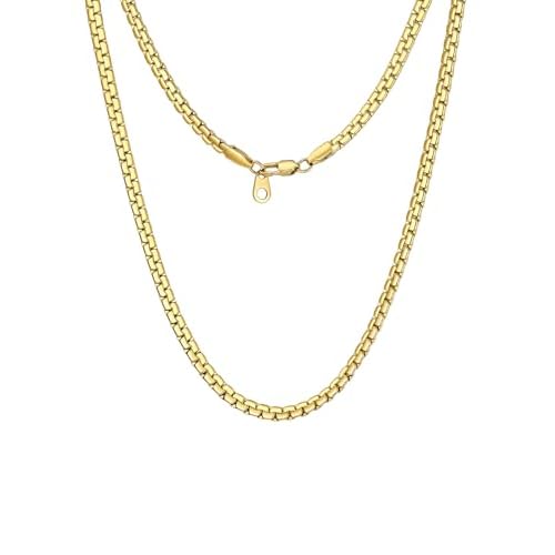 ChainsHouse Flat Box Chain Necklace Men, 2/4/6/8mm Round Link Chain Necklaces, Stainless Steel/Black/14K Gold Plated Mens Jewelry, 14"-30" Length, Come Gift Box