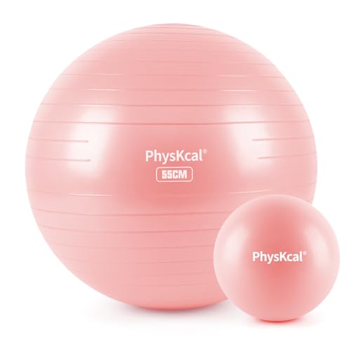 PhysKcal 55cm Pink Dicker Gymnastikball und 23 cm Pilatesball Set, Anti...