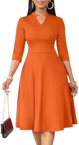 Nmoder Casual Dresses for Women Semi Formal Fit and Flare 3/4 Sleeve A-line Church Work Dress with Pockets