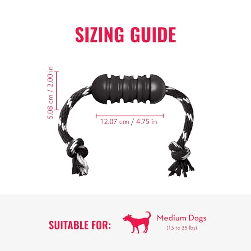 KONG Extreme Dental mit Seil - Hundespielzeug - Befüllbares Kauspielzeug aus Naturkautschuk für die Zahnpflege - Reinigt Zähne und Zahnfleisch - Für Mittelgroße Hunde