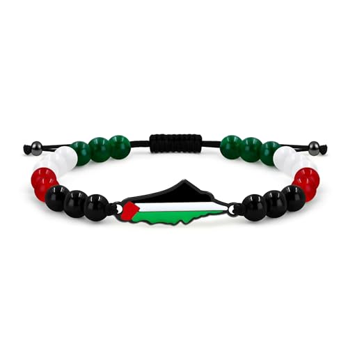 Zircobic Pulsera con Bandera Palestina y Perlas Rojas, Negras, Verdes y Blancas – Un Símbolo de Fe y Paz, Adecuada para el Uso Diario