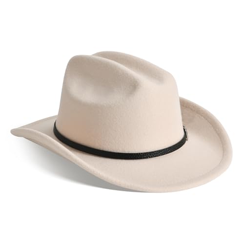 Image of Willheoy Kids Cowboy Hat for Girls Boys Western Cowgirl Hat with Buckle Belt Unisex Wide Brim Fedora Hat Dress Up Costume