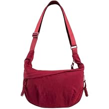 Womens Nylon Hobo Crescent Crossbody Bag, Multi-Pocket Sling Bag, Half Moon Shoulder Purse