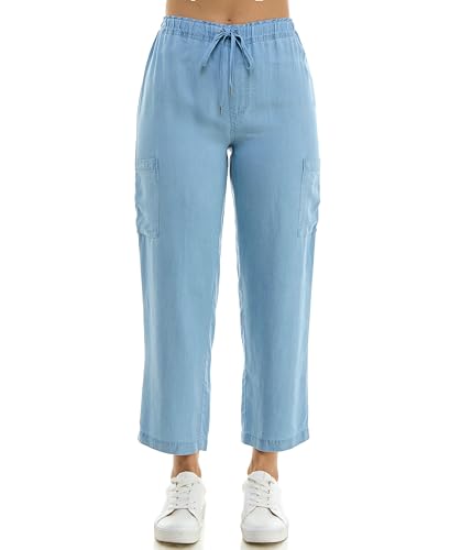 Zac & Rachel Women's Tencel Ankle Length Pant with Elastic Wasitband, Self Adjustible Belt and Functional Side Cargo Pockets