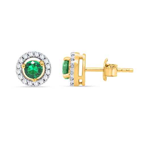 4.2MM Simulated Multicolor Gemstone & 0.28 Cttw Natural Diamond Halo Stud Screw Back Posts Earrings in 14k Gold Plated For Women