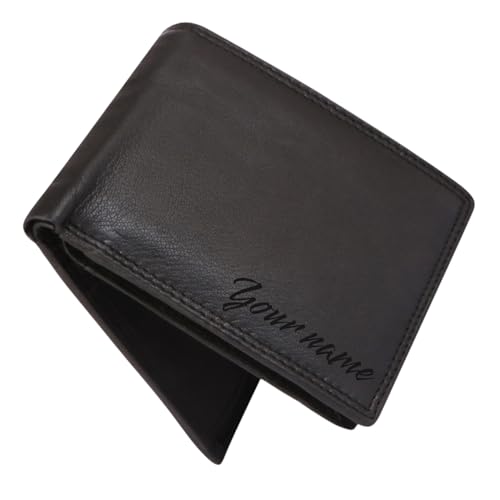 MORUCHA Portefeuille personnalisé pour homme | Portefeuilles gravés personnalisés pour homme | Portefeuille en cuir souple véritable | Blocage RFID...
