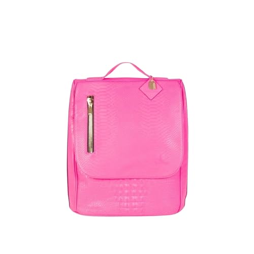 Tote&Carry Apollo 2 Large Vegan Backpack, Eco-Friendly Carry-On Bag for Travel, Work & Daily Use – Water-Resistant (Crocodile Skin Pattern, Neon Pink)