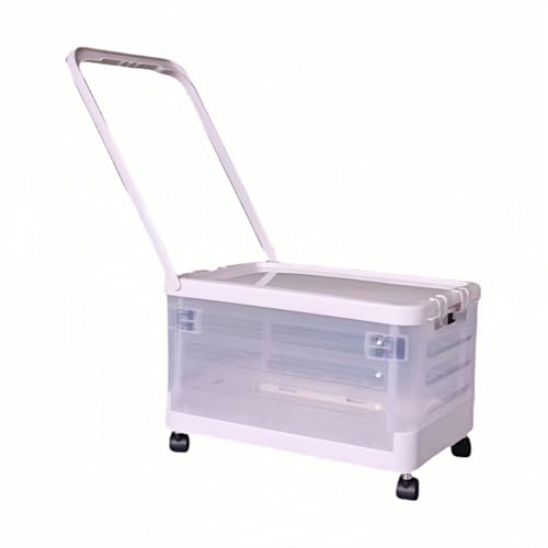 DEYUCUL Caja de almacenamiento plegable de 40 litros con ruedas y tapa transparente, organizador apilable resistente para el hogar, camping, maletero de coche, diseño hermético de cierre a presión