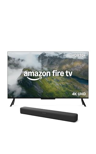 Amazon Ember 4-Serie mit Fire TV, 43-Zoll-Smart-TV in 4K Ultra-HD mit Alexa-Fernbedienung+ Fire TV Soundbar, 2.0-Lautsprecher mit DTS Virtual:X und Dolby Audio sowie Bluetooth-Unterstützung