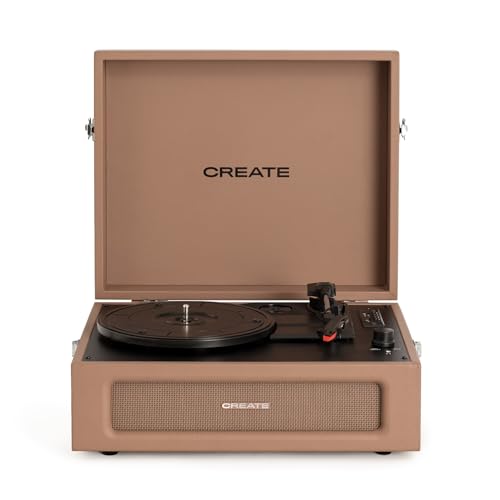 CREATE/Record Player Retro/Tocadiscos Retro Moca/Diseño Vintage, Bluetooth, USB, SD, MicroSD,Mp3, Sonido estéreo, 3 velocidades de reproducción, para Todo Tipo de vinilos