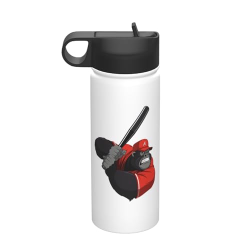魔法瓶 野球 サル ベースボール ゴリラ チンパンジー 水筒 530ml タンブラー ステンレスボトル コーヒーカップ ウォーターボトル ストロー付き 大容量 真空断熱 保温保冷 子供 通勤 通学 登山 旅行 スポーツ かわいい おしゃれ プレゼント