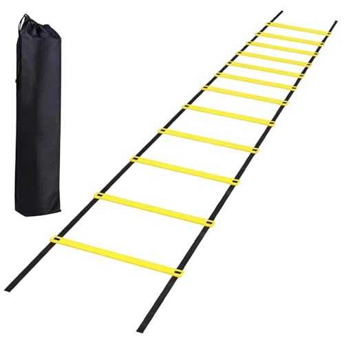 RunXinDa Fußball Trainingszubehör & Koordinationsleiter 6 m / 12 verstellbare Sprossen für Agility Schnelligkeit & Koordination ideal für Fußball Tennis & Vereinssport inkl. Beutel