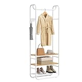 VASAGLE Garderobenständer, Garderobe, Kleiderständer, mit Schuhablage, Schuhregal, Flur, Schlafzimmer, 58 x 28 x 181 cm, skandinavisch, weiß + gold HSR81WN