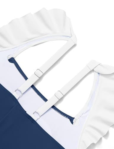 Image of Girls Swimsuit Ruffle Solid One Piece Bathing Suits 7-18 Years | Teen Bathing Suits for Girls Ruched Sleeveless Girls' Swimwear