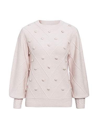 Miessial Women's Crew Neck Lantern Sleeve Sweater Pullover Elegant Knit Jumper Top (10, Pink) #TOP4