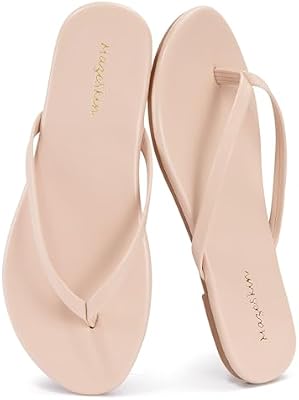 mazeskin Womens Memory Foam Flip Flops Flat Thong Sandals Beige US8