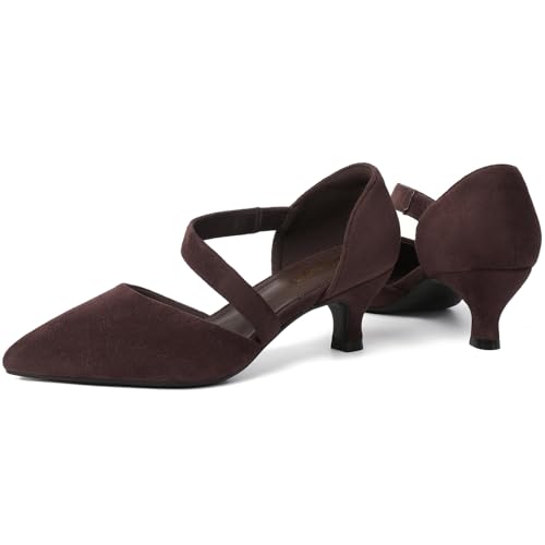 Image of RIBONGZ Kitten Heels for Women Closed Toe Comfortable Low Heels Pointed Toe Sexy Slip on Pumps Bridal Party Dressy Shoes