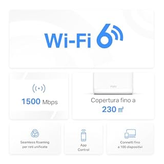Mercusys TP-Link Router Mesh WiFi 6 AX1500Mbps, 3 Porte Gigabit WAN/LAN, Controllo Parental, WiFi Mesh Router e AP, Connetti fino a 100 Dispositivi, Copertura fino a 230m², Halo H60X(1-pack)