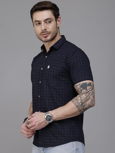 Image of Majestic Man Slim Fit Pure Cotton Half Sleeve Checked Casual Shirt
