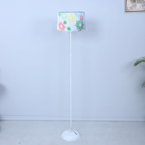 Image of tu casa White Metal-Iron Base Foldable Floor Lamps with Flowral Print & Satin Shade for Bedroom, Living Room, Lounge, Office Area, Gifting Without Bulb for Home Decoration (Height - 57 inch)