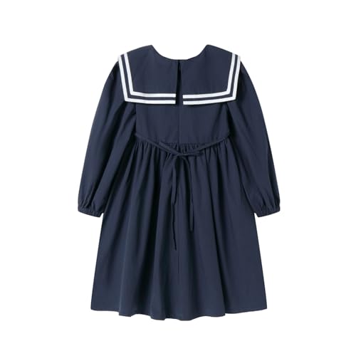 Mud Kingdom Girls Sailor Collar Dress Nautical Long Sleeve Cotton Ribbon Soft Spring Fall2