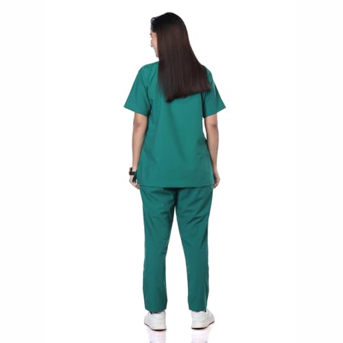 Image of Women's 5-Pocket Scrub Suit | Set of Top & Pant | Half Sleeves | Mandarin Collar | Breathable Polyviscose Fabric | Comfortable | Durable | Uniform for Doctors Nurse & Dentist DG 2XL