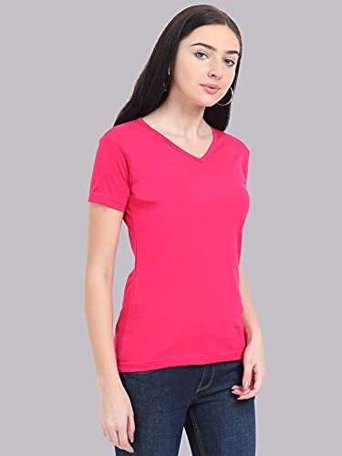 Image of FLEXIMAA Women's Cotton Plain V Neck Half Sleeve T-Shirt