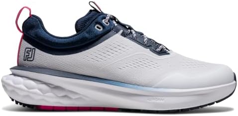 FootJoy Women's FJ Quantum Golf Shoe, White/Navy/High Visibility Pink, 7 - 1