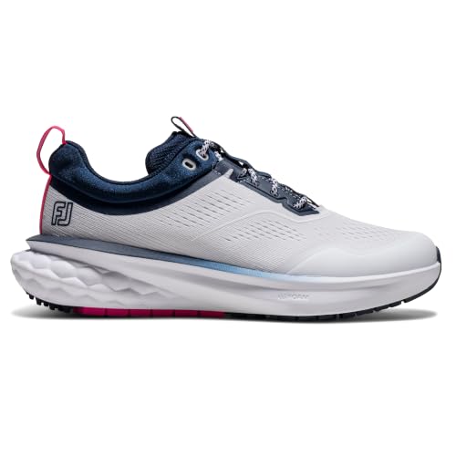 FootJoy Women's FJ Quantum Golf Shoe, White/Navy/High Visibility Pink, 7