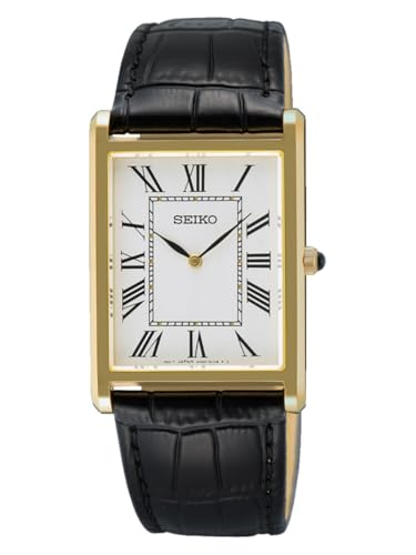 Seiko Montre Classique pour Homme de Couleur Noire avec Bracelet en Cuir, étanchéité : 5 Bar, diamètre du boîtier : 27 mm, SWR104P1