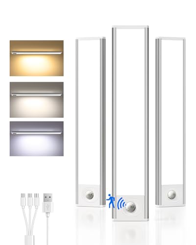 Image of 8inch Under Cabinet Lighting Wireless, 3-Pack Rechargeable Battery Motion Sensor Light Indoor, LED Closet Lights USB Charging, 3 Color Dimmable Under Cabinet Lights for Kitchen, Cabinet, Wardrobe.