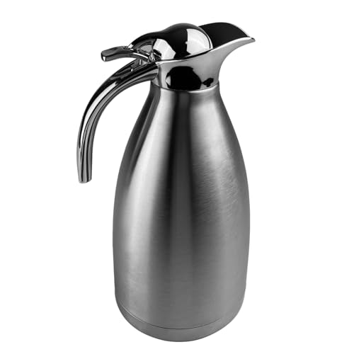 VELLUSTRA Jarra Térmica de Acero Inoxidable, 2L Vacío Cafetera Café Thermos, 14cm de Diámetro, 29cm de Alto, Se Mantiene Caliente Durante 24 Horas, Termo de Vacío de Doble Pared para Té y Café