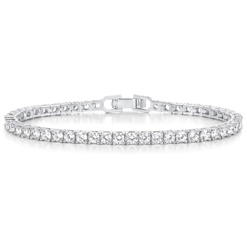 Tennis Bracelet for Women and Men 14K White Gold Plated 3mm High-Carbon Diamond Classic Bracelet Size 7.5 Inch (2.5mm)