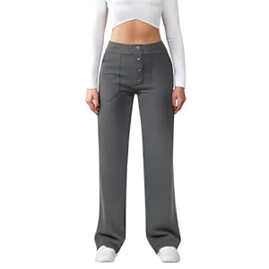 Womens Casual High Waist Straight Leg Pants Stretchy Button Business Dress Work Pocket Trousers